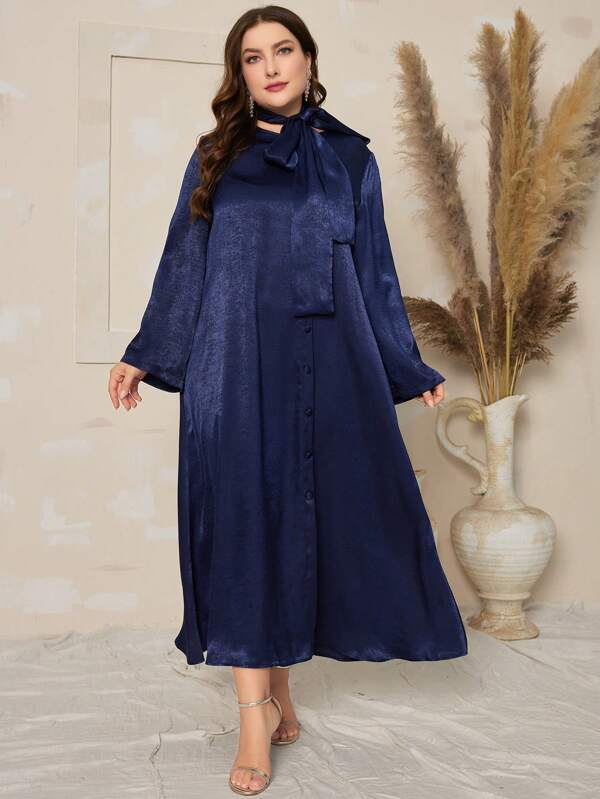 Al Najma Plus Size Solid Color Loose Long Sleeve Dress
