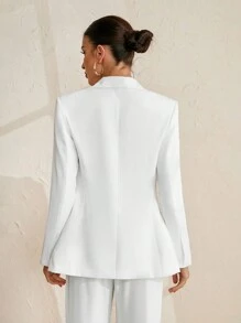 SHEIN BIZwear Màu thuần Vòng cổ Nút đơn Áo vest áo - trắng - Xem 2