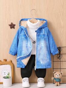 Baby Baby Denim Effect Fleece Jacket And Jogger Pants Set - Multicolor - View 1