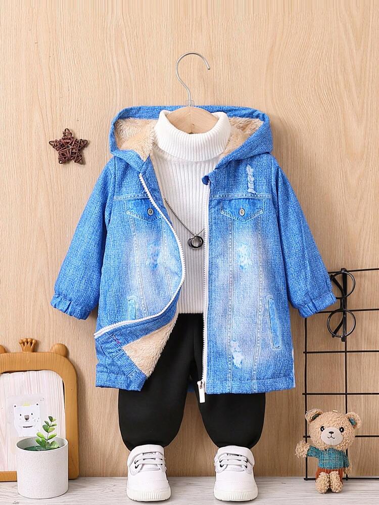 Baby Baby Denim Effect Fleece Jacket And Jogger Pants Set
