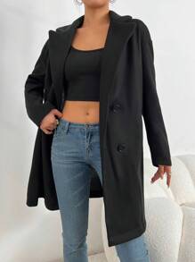SHEIN Essnce Quý cô Single-breasted Màu thuần áo - màu đen - Xem 4