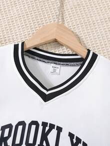 青少年女孩字母和數字印花長袖套頭運動衫 - 白色 - 查看 3