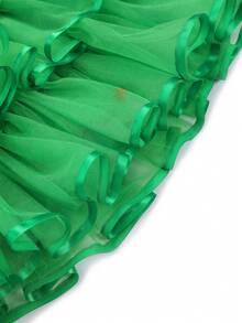 小女孩網布拼接分層下擺正裝洋裝 - 綠色 - 查看 7