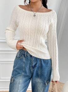 Flirla 露肩粗针织毛衣、长袖上衣