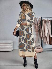 SHEIN LUNE Của phụ nữ Cổ cao In hoa Báo Đầm Áo len - Nhiều màu - Xem 1