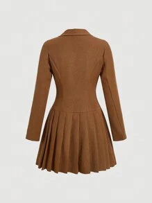 SHEIN MOD 女式雙排扣褶邊連身裙 - 棕色 - 查看 2
