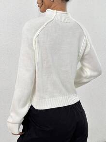 SHEIN Unity Women's Solid Color Raglan Sleeve Stand Collar Cropped Knit Pullover Fall Winter Sweater - Apricot - View 2