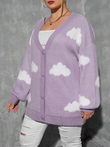 SHEIN Essnce Plus Size Lovely Jacquard Cardigan - Purple - View 5