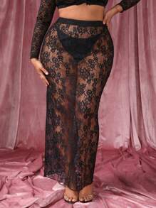 SHEIN SXY Váy ren cạp cao không kèm quần lót, ngày lễ tình nhân - màu đen - Xem 4
