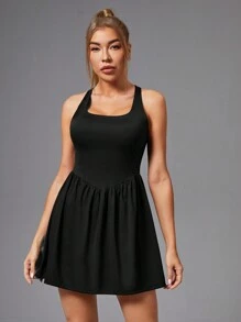 SHEIN Sports Women's Back Crossed Sports Dress - Black - View 2