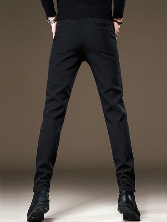 Herrbyxor med enfärgade stretchiga, avsmalnande passform, för hösten