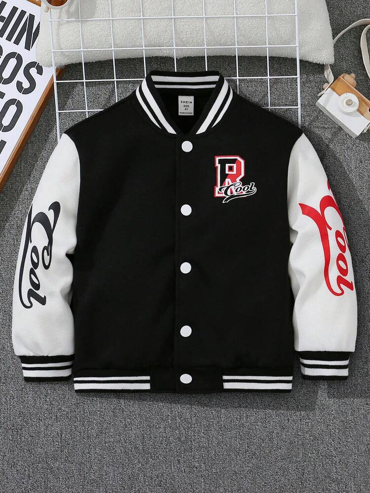 Boys' Casual And Comfortable Color Block Printed Jacket
