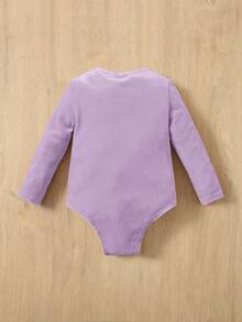 SHEIN 女嬰休閒圓領長袖連身衣 - 淡紫色 - 查看 2