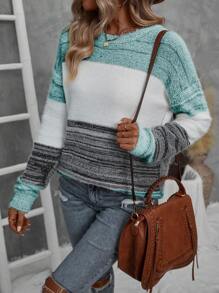 EMERY ROSE Suéter de manga larga con bloque de color para mujer, blusas de manga larga