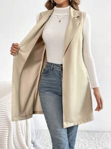 SHEIN Essnce 天鵝絨中長外套 - 杏色 - 查看 6