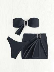 SHEIN Swim 3pcs/Set Separated Bikini Set Summer Beach - Black - View 5