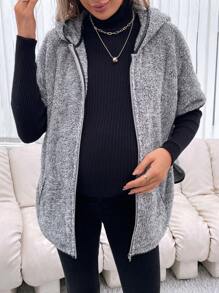 SHEIN 孕婦蝙蝠翼袖連帽大衣 - 灰色 - 查看 4
