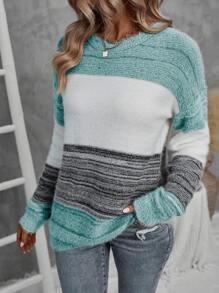 EMERY ROSE Suéter de manga larga con bloque de color para mujer, blusas de manga larga