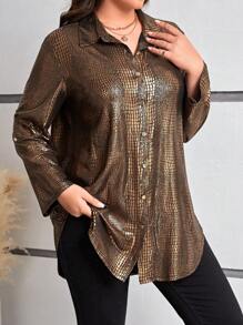 Gownix Camisa Feminina De Botão Plus Size Com Estampa De Crocodilo Em Alto-relevo