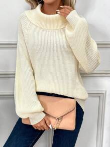 SHEIN LUNE Damski Jednolity kolor Golf Rękkaw Raglanowy Luźny, casual Swetry