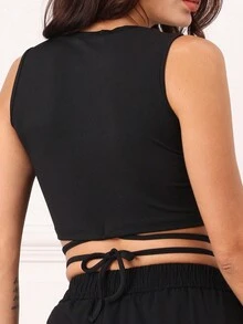 女款交叉帶短版短上衣 - 黑色 - 查看 2