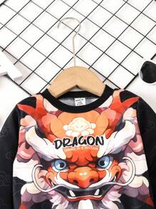 1pc Boys' Black Casual Sweatshirt With Pattern, For Autumn And Winter - Black - View 3