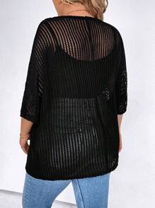 SHEIN LUNE Plus Size Women'S Batwing Sleeve Tops - Black - View 2
