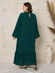 Al Najma Plus Size Solid Color Flare Sleeves With Frilled Hem Modest Dress