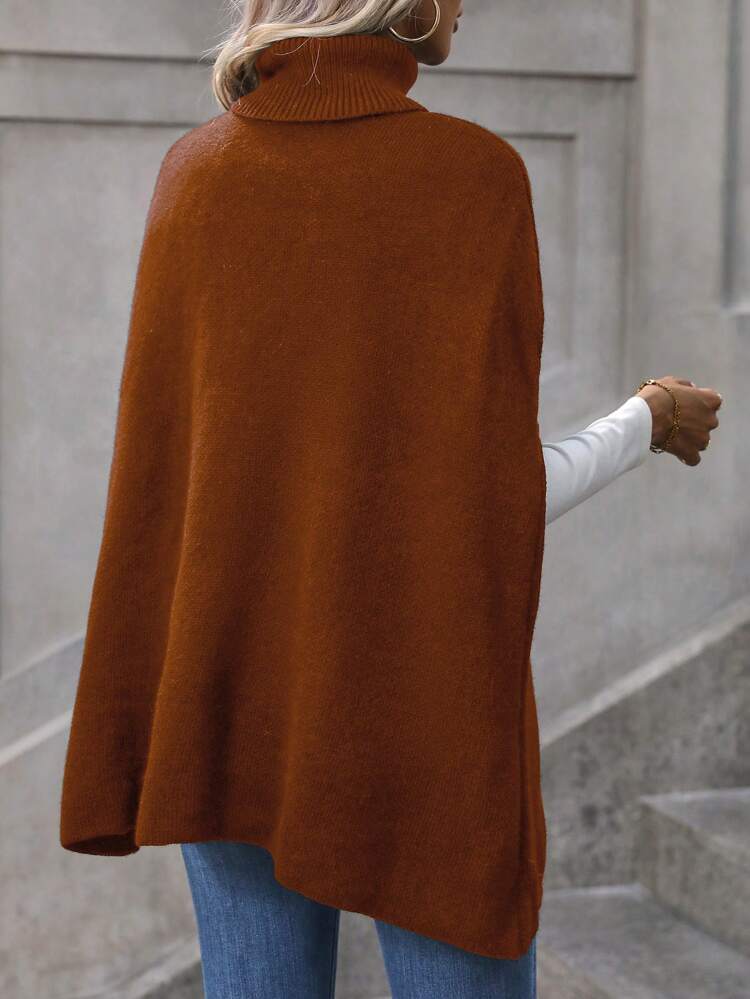Women's Hi-Lo Cable Knit Sweater With Cape Sleeves And Double Breasted Front Knit Pullover Fall Winter Sweater