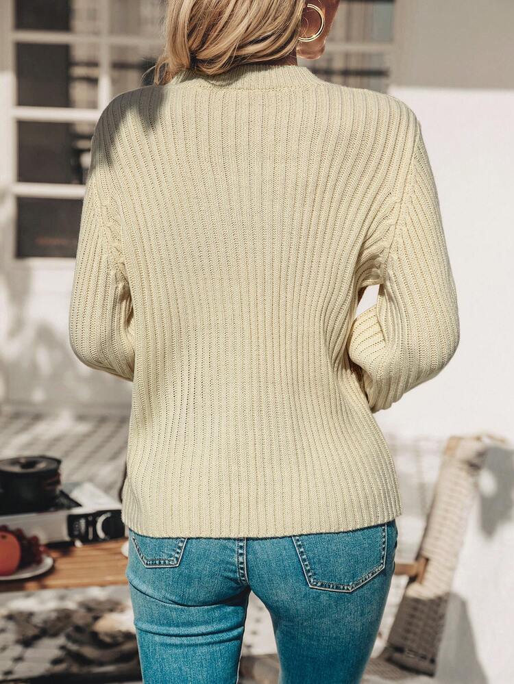 Colorblock Lantern Sleeve Knit Pullover Fall Winter Sweater