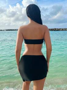 SHEIN Swim 3pcs/Set Separated Bikini Set Summer Beach - Black - View 2
