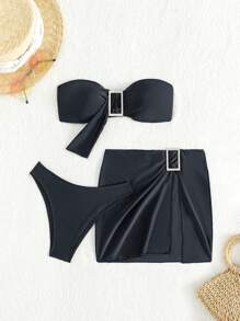 SHEIN Swim 3pcs/Set Separated Bikini Set Summer Beach - Black - View 4