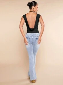 SHEIN BAE Sleeveless Backless Bodysuit - Black - View 3