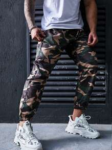 Manfinity LEGND Men Plus Camo Print Drawstring Waist Cargo Loose Pants - Brown - View 6