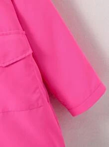 SHEIN Tween Girls' Solid Color Zipper Closure Hooded Jacket With Raglan Sleeves - Hot Pink - View 5