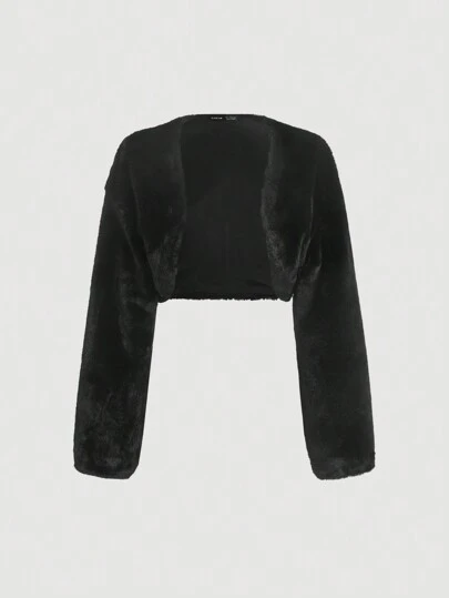 SHEIN MOD Solid Color Plush Coat In Fall/Winter