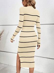 SHEIN Essnce Sọc Cái nĩa cao Váy len bó sát - Màu be - Xem 2