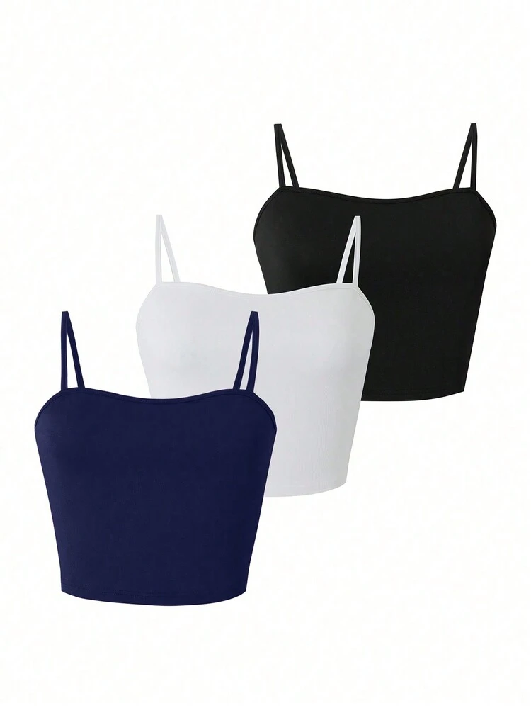 3pcs Solid Color Camisole Camis