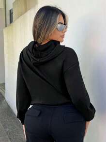 SHEIN SXY Sudadera Con Capucha, Cintura Y Águila Letra Para Mujer - Negro - Ver 2