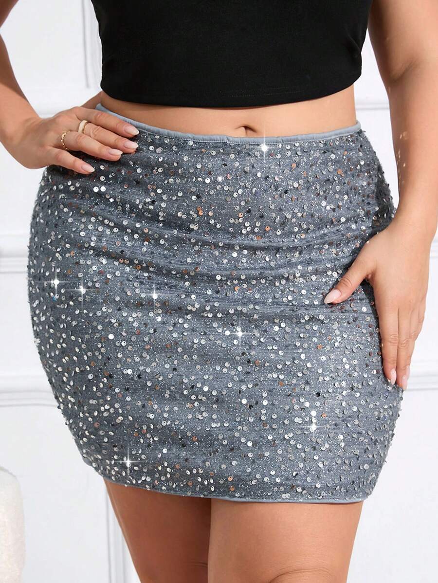 SHEIN SXY Glitzernder Party-bodycon-minirock Für Damen In Übergröße