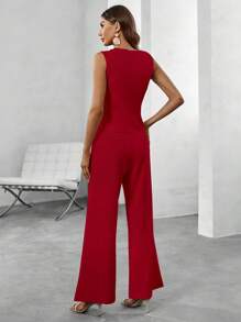 EMERY ROSE Button Up Vest Suit Jacket And Slant Pocket Pants Set - Burgundy - View 2