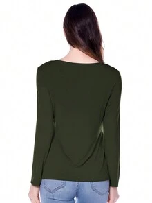 Maternidad 3 piezas Camiseta de rayas amamantamiento - Verde militar - Ver 2