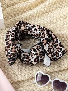 SHEIN 女童時尚服飾 3 件套休閒荷葉邊洋裝時尚豹紋長褲圍巾套裝女童春秋派對裝 - 彩色 - 查看 4