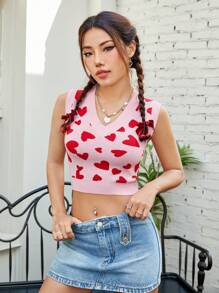 SHEIN EZwear Women's Heart Pattern Sweater Vest,Valentine's Day - Multicolor - View 4