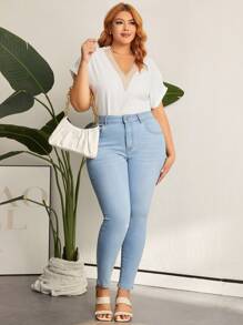 SHEIN LUNE Plus Size Skinny Jeans With Wash - Light Wash - View 5