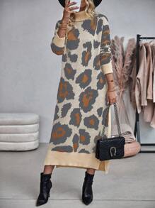 SHEIN LUNE Của phụ nữ Cổ cao In hoa Báo Đầm Áo len - Nhiều màu - Xem 6