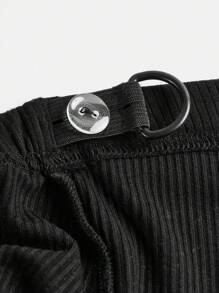 SHEIN Maternity Zipper Front Hoodie With Drawstring And Flared Pants 2pcs/Set - Black - View 10