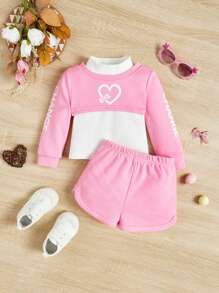 SHEIN Baby Girl Casual Knitted Sleeveless Vest Short Long-sleeved Sweatshirt Shorts Three-piece Set