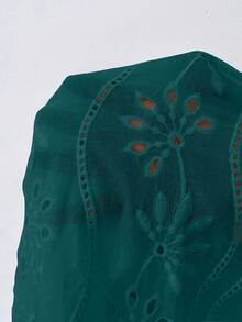 Calvaya Women'S Plus Size Embroidered Shirt With Hollow Out Frilled Hem Collar - Blue - View 6