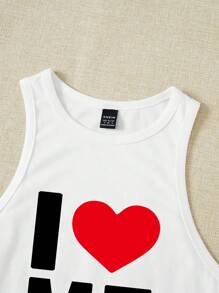 SHEIN EZwear 休闲夏季情人节心形标语印花圆领短款修身女式背心